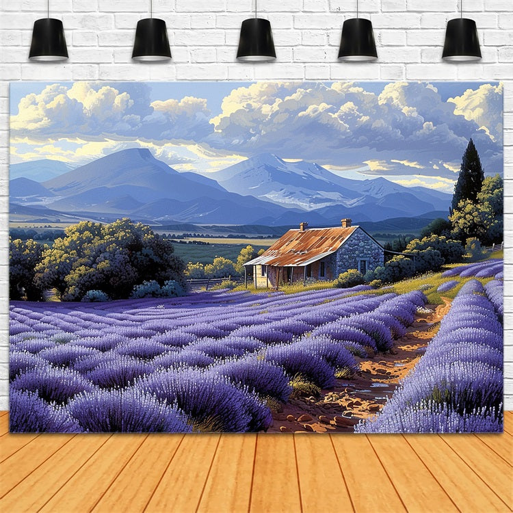 Lila Lavendelfelder Herbst Rustikaler Bauernhof Hintergrund BRP9-154