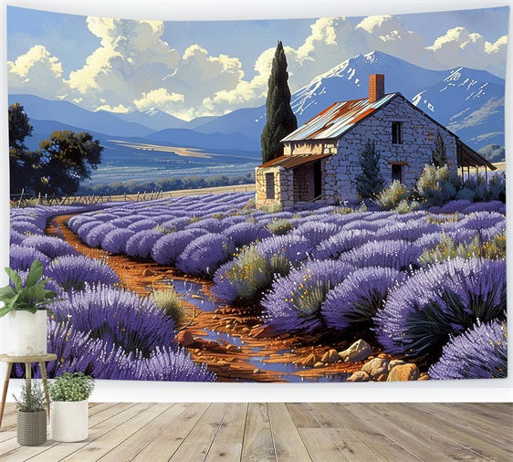 Herbst Lavendel Reihen Berglandschaft Hintergrund BRP9-155