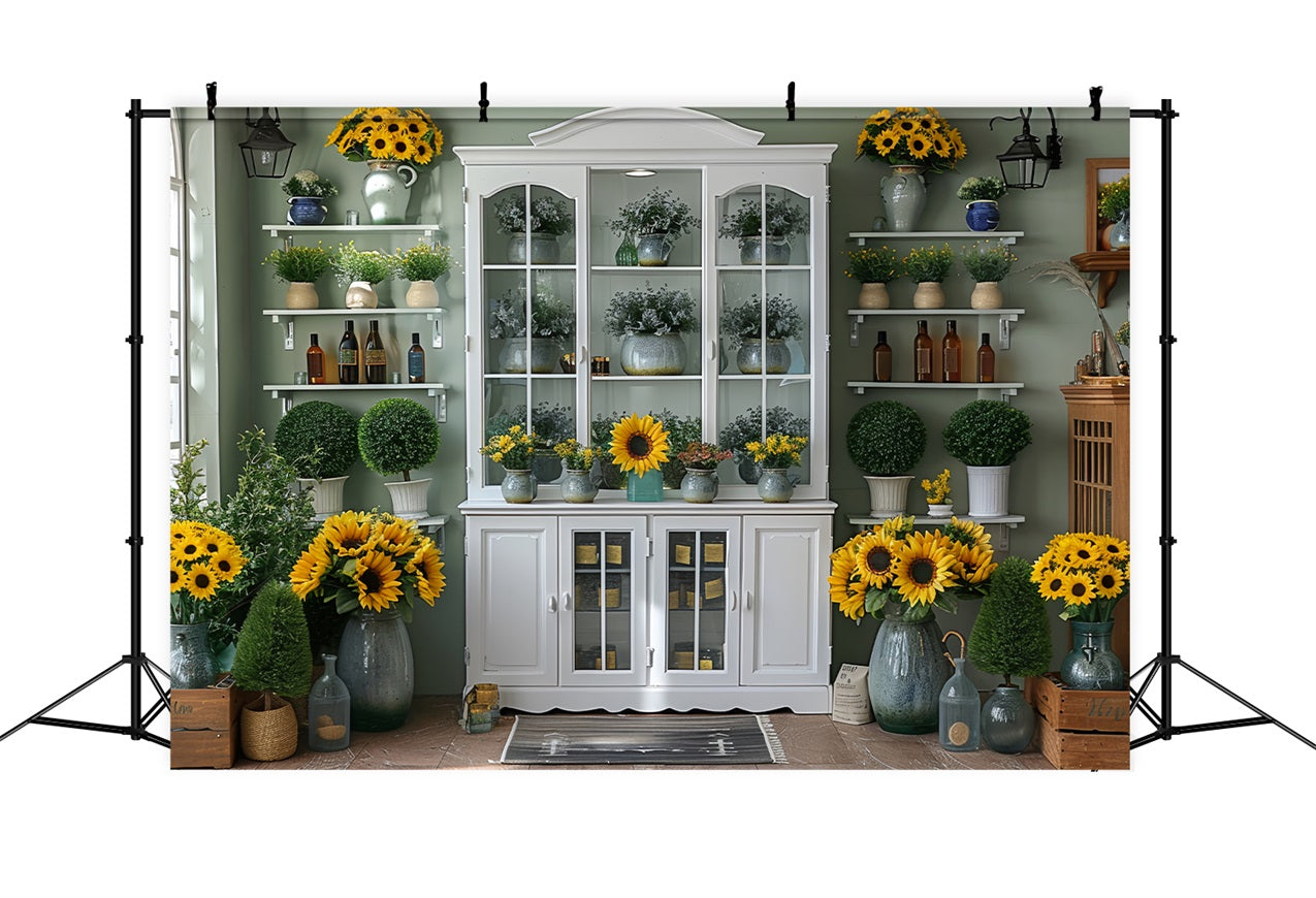 Herbst Gewächshaus Sonnenblumen Gemütliche Dekoration Hintergrund BRP9-166
