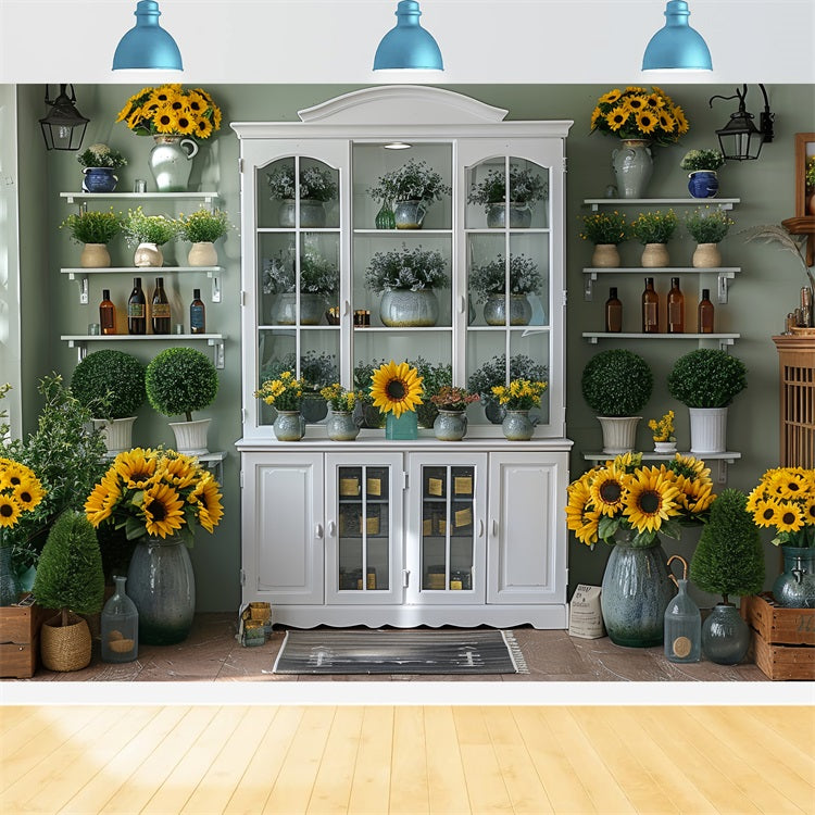 Herbst Gewächshaus Sonnenblumen Gemütliche Dekoration Hintergrund BRP9-166