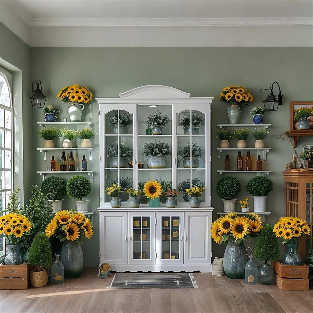 Herbst Gewächshaus Sonnenblumen Gemütliche Dekoration Hintergrund BRP9-166