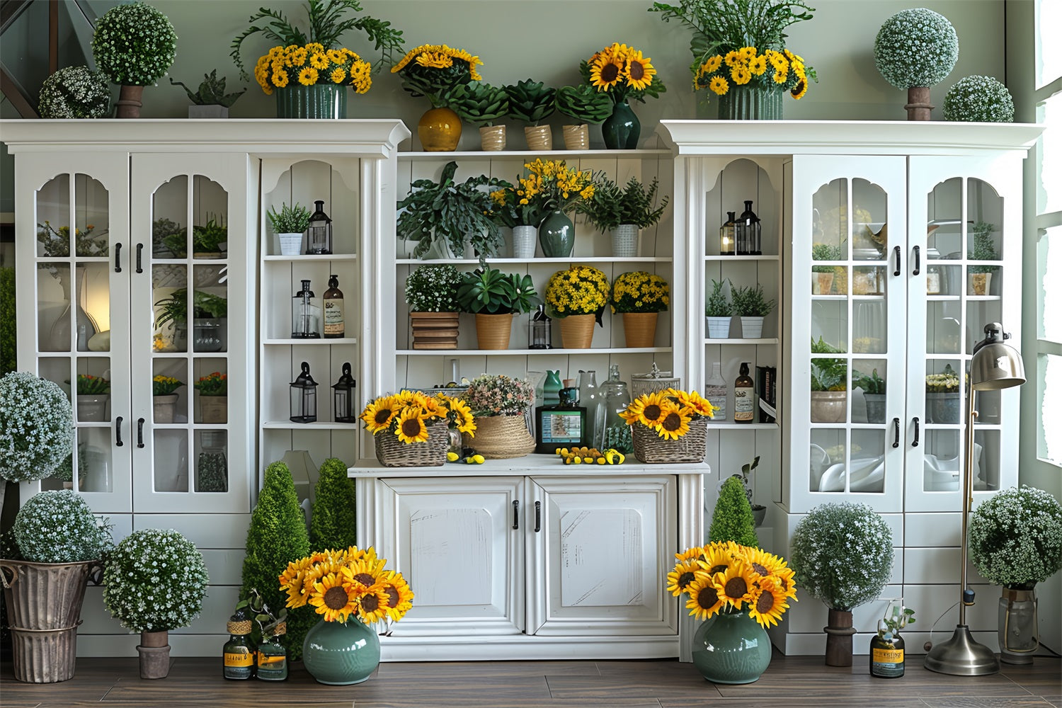 Herbst Sonnenblumen Landhausstil Ernte Dekor Hintergrund BRP9-167