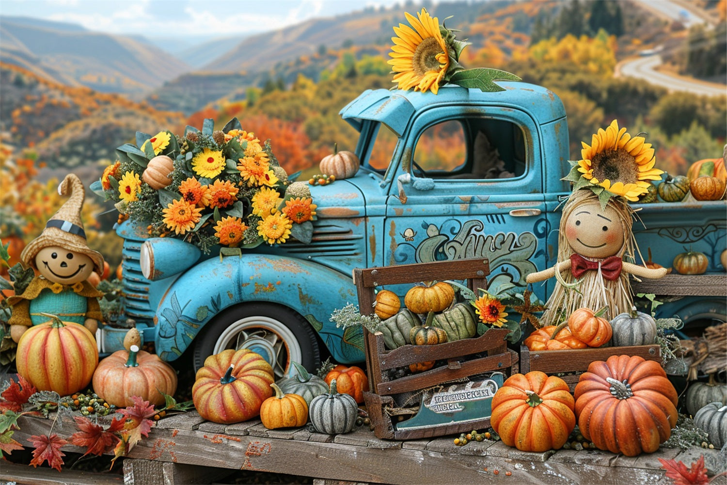 Herbst Ernte Szene LKW Kürbisse Backdrop BRP9-170