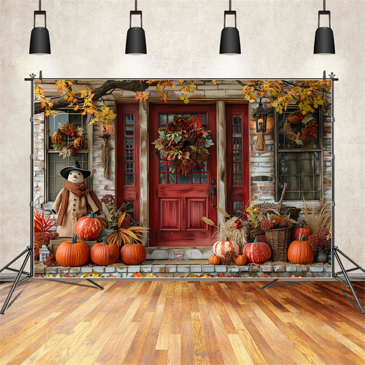 Autumn Porch Decor Kürbisse Kranz Backdrop BRP9-173