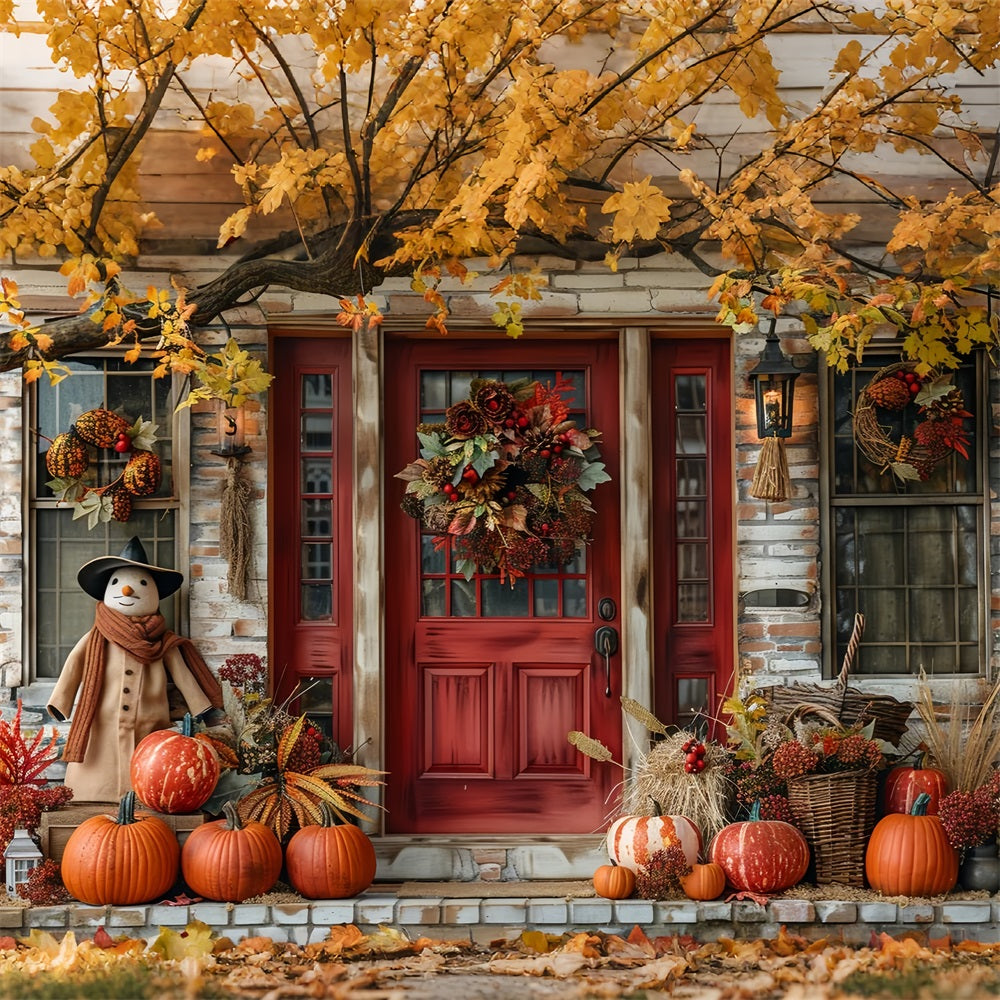 Autumn Porch Decor Kürbisse Kranz Backdrop BRP9-173