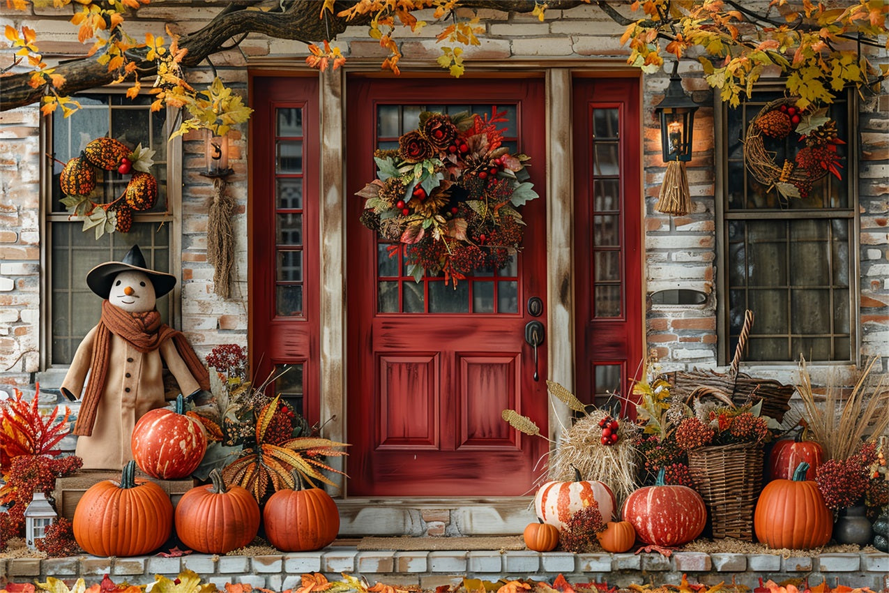 Autumn Porch Decor Kürbisse Kranz Backdrop BRP9-173