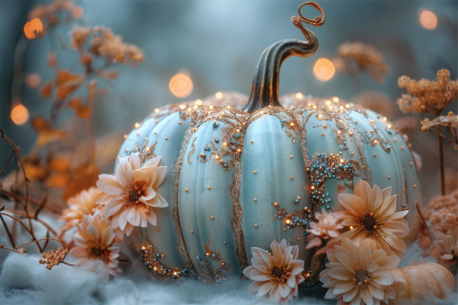 Elegante funkelnde Kürbis Floral Akzente Herbst Hintergrund BRP9-179