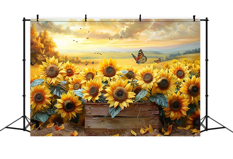 Sonnenblumengarten Herbstlicht Schmetterlinge Backdrop BRP9-182