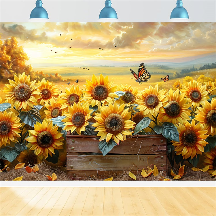 Sonnenblumengarten Herbstlicht Schmetterlinge Backdrop BRP9-182