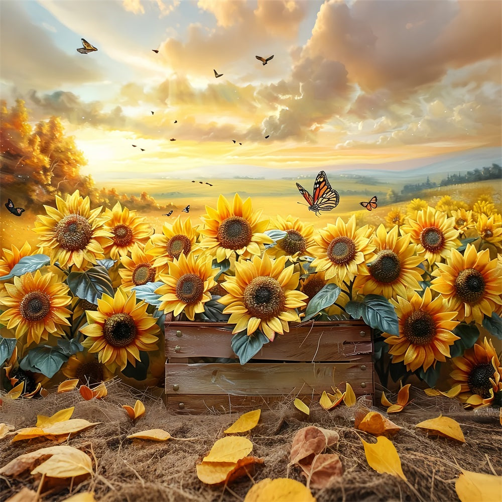 Sonnenblumengarten Herbstlicht Schmetterlinge Backdrop BRP9-182
