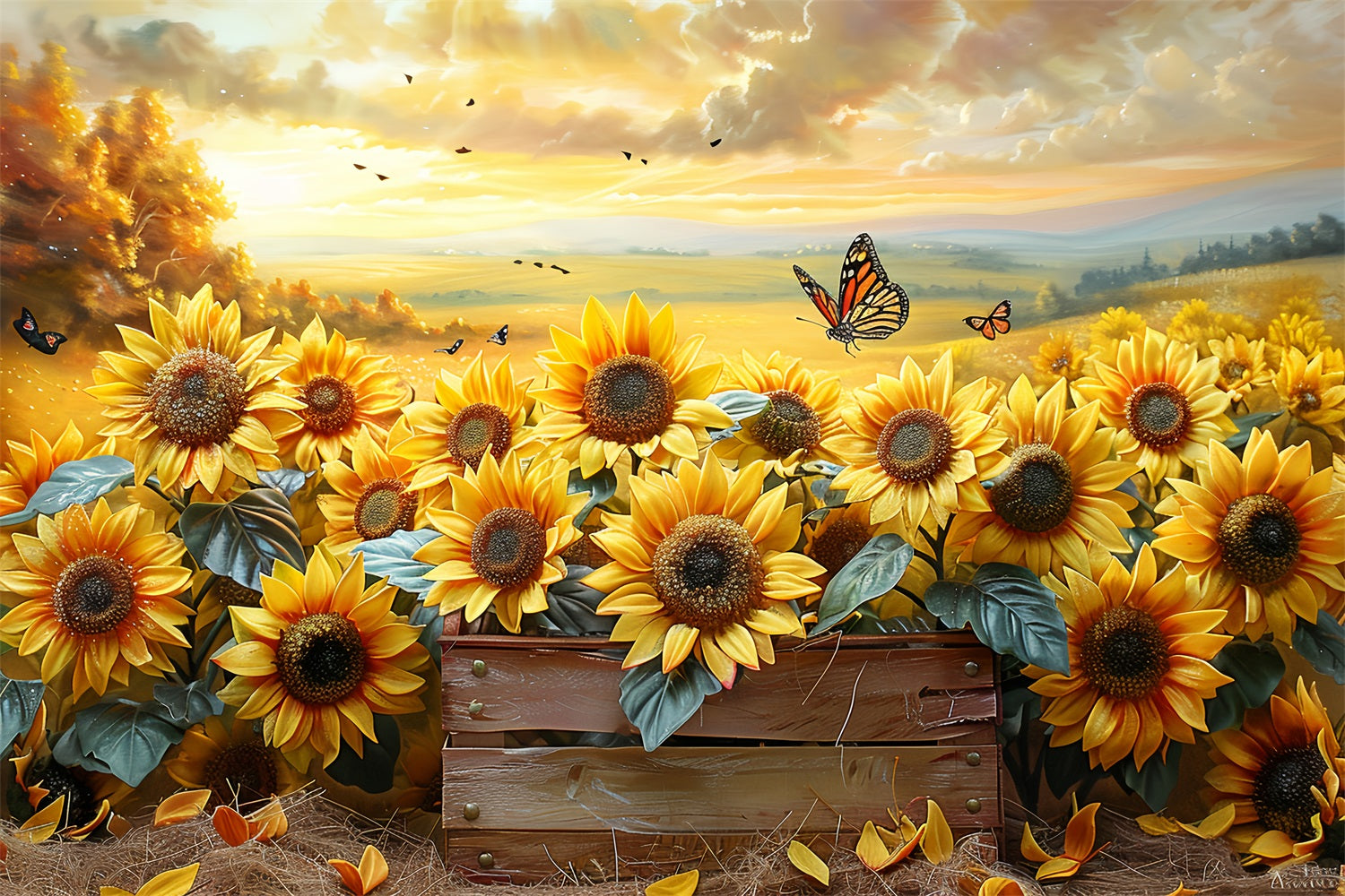 Sonnenblumengarten Herbstlicht Schmetterlinge Backdrop BRP9-182