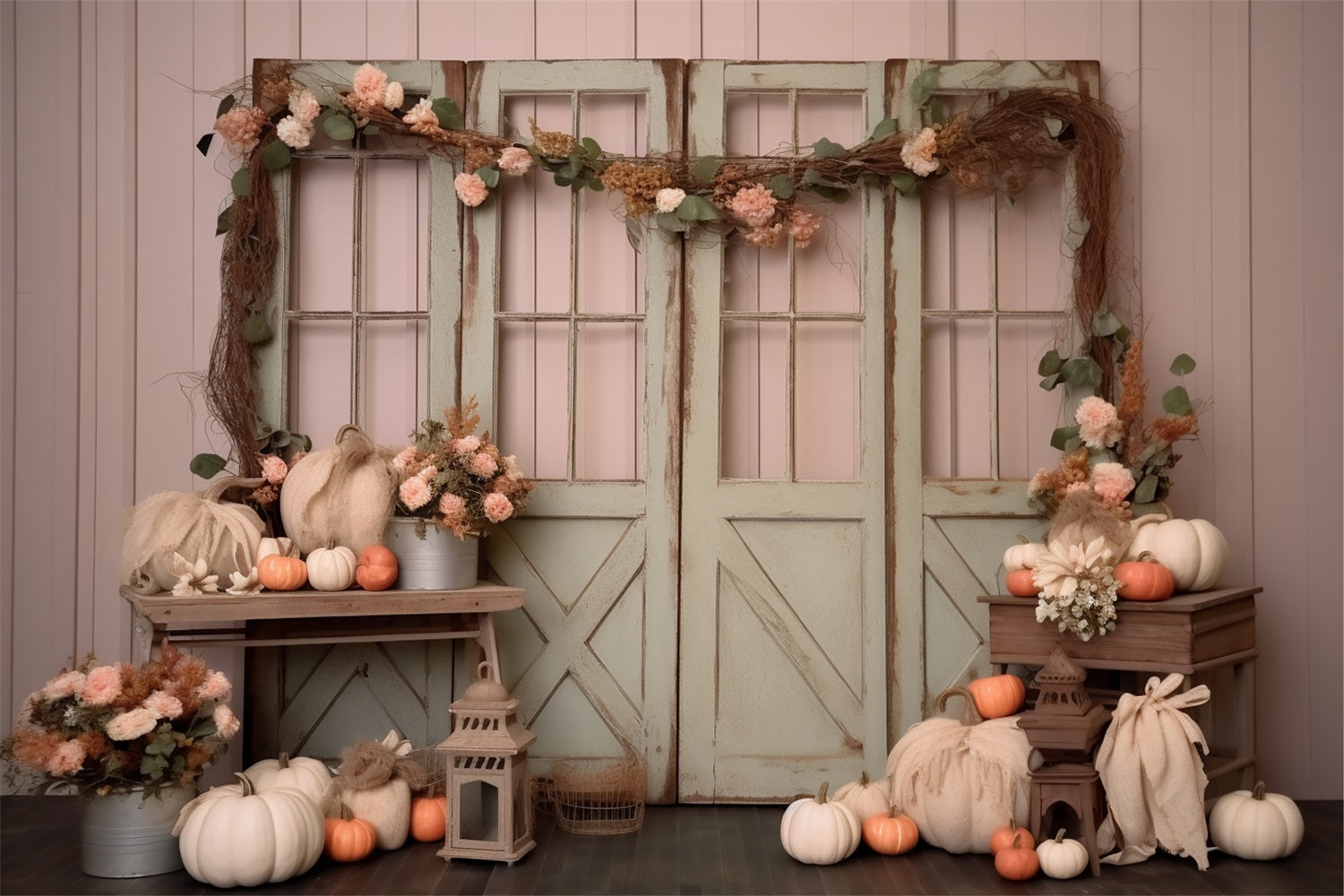 Herbstliche Kürbisblumen-Fenster-Hintergrundkulisse BRP9-197