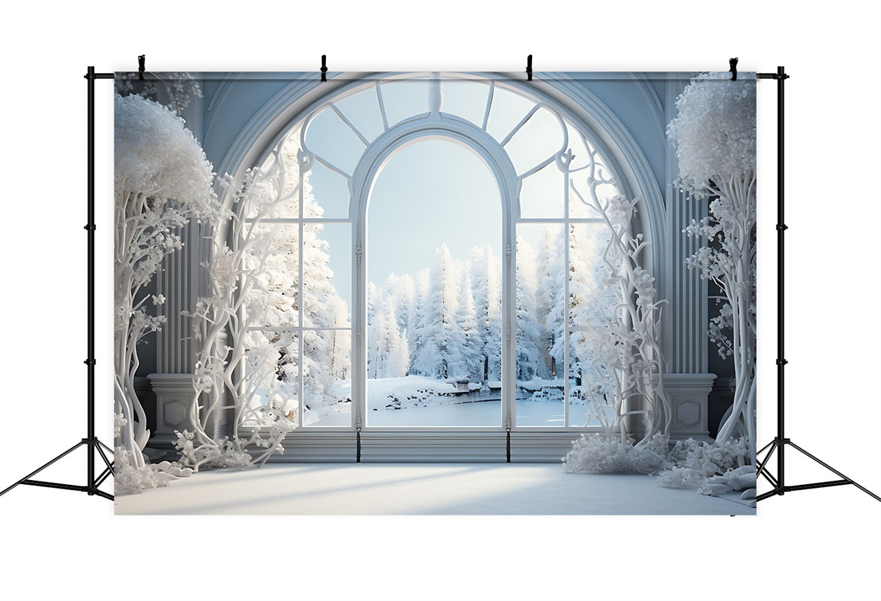 Frostige Winterszene Grand Arched Window Backdrop BRP9-241