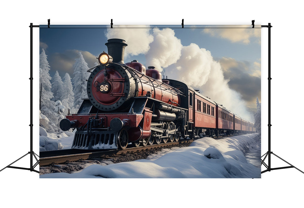 Verschneite Winter-Eisenbahn Vintage-Dampfzug Hintergrund BRP9-249