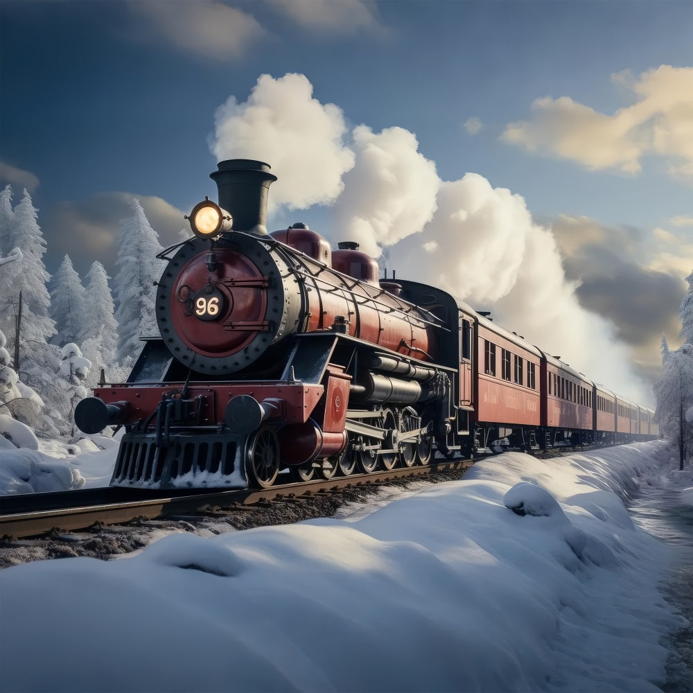 Verschneite Winter-Eisenbahn Vintage-Dampfzug Hintergrund BRP9-249