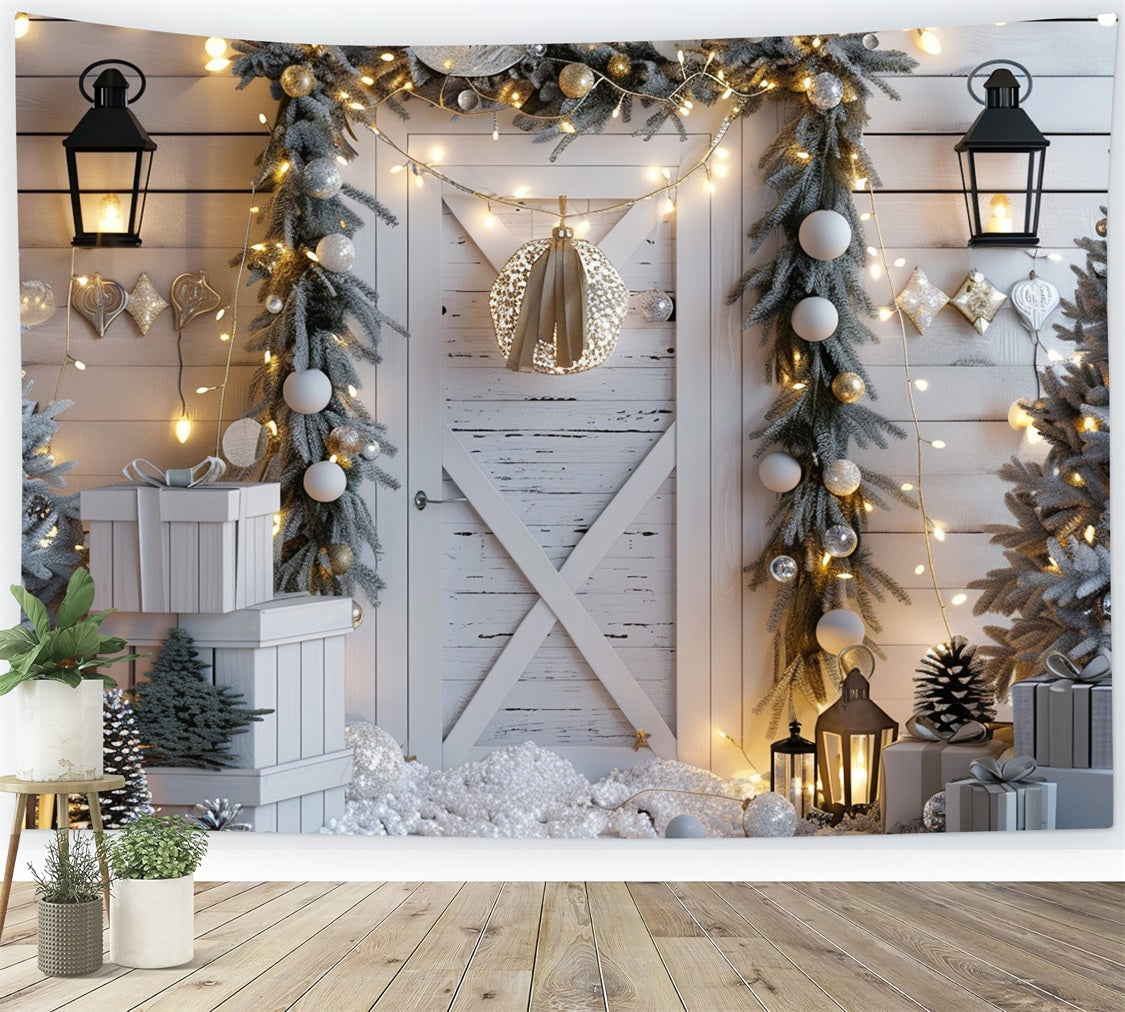 Winter Wonderland Door Frosted Pines Lights Backdrop BRP9-261