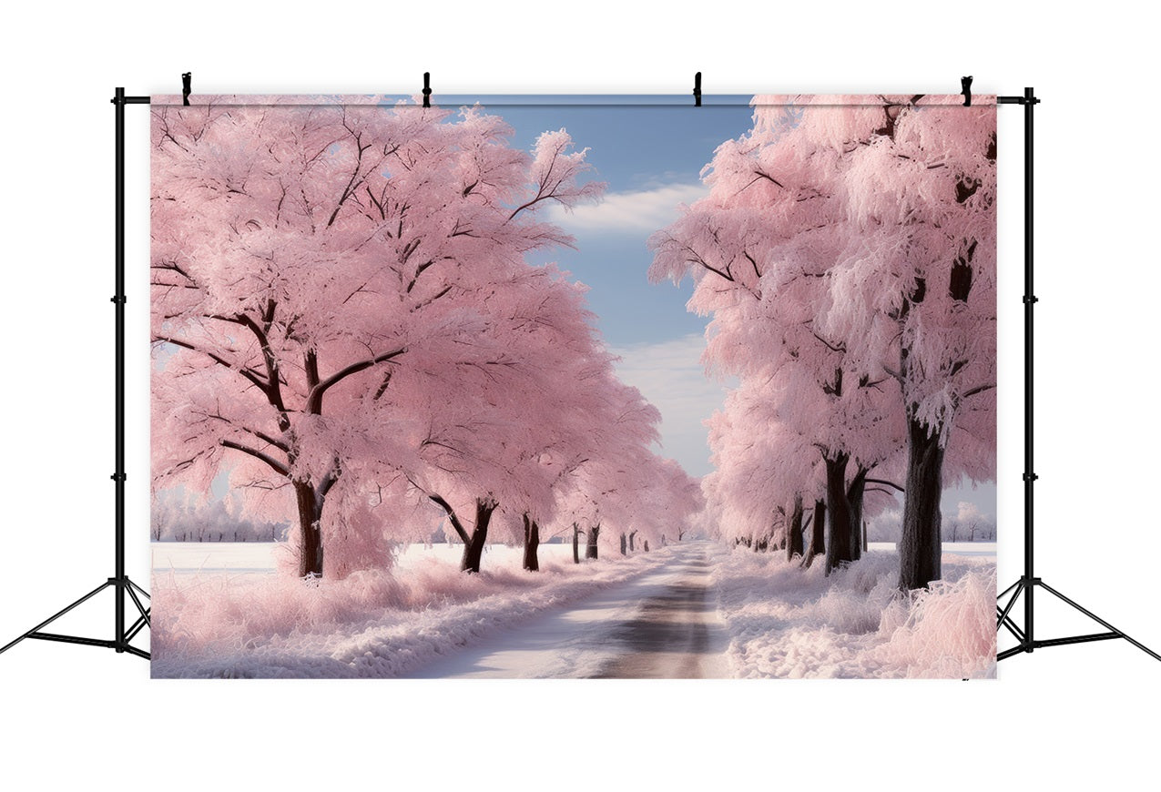 Road Through Frosted Pink Winter Landschaft Hintergrund BRP9-278