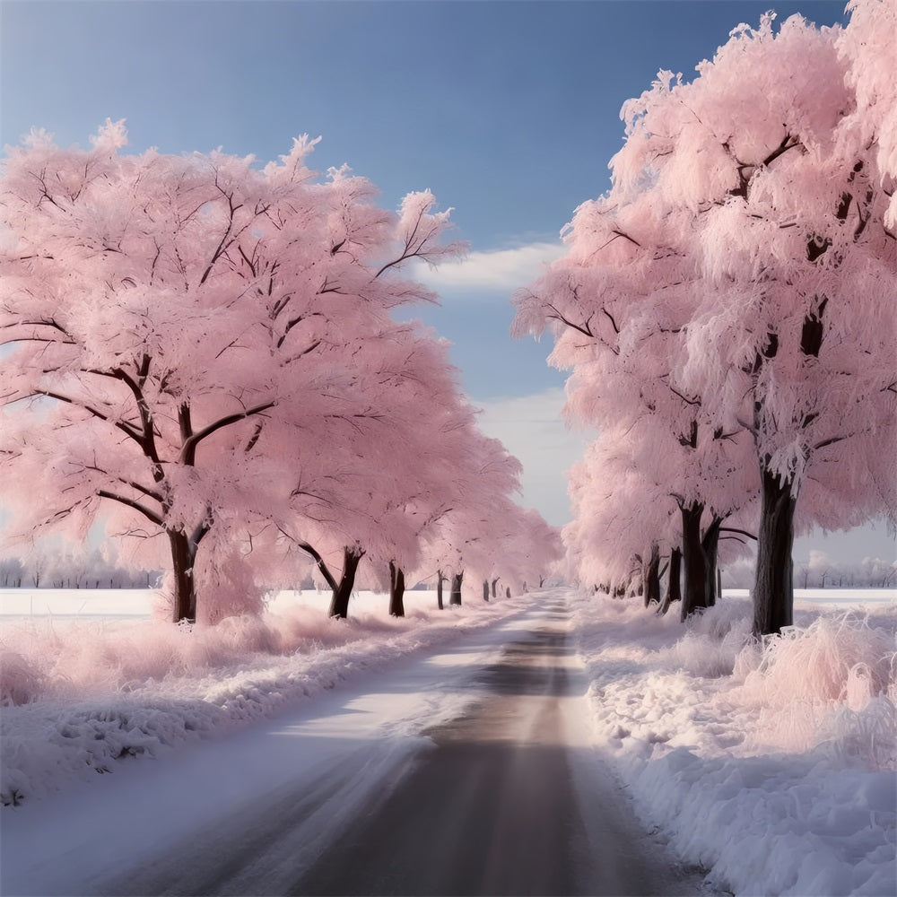 Road Through Frosted Pink Winter Landschaft Hintergrund BRP9-278