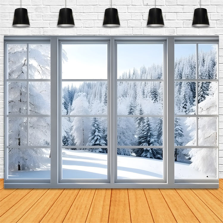 Winterlich verschneite Waldszene Mattes Fenster Backdrop BRP9-294