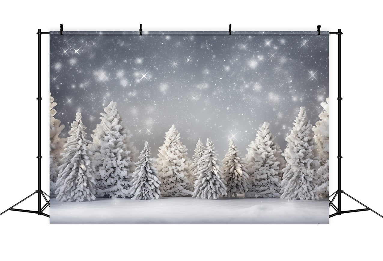 Winter Frosted Trees Sparkling Snowflakes Backdrop BRP9-316