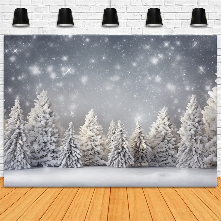 Winter Frosted Trees Sparkling Snowflakes Backdrop BRP9-316