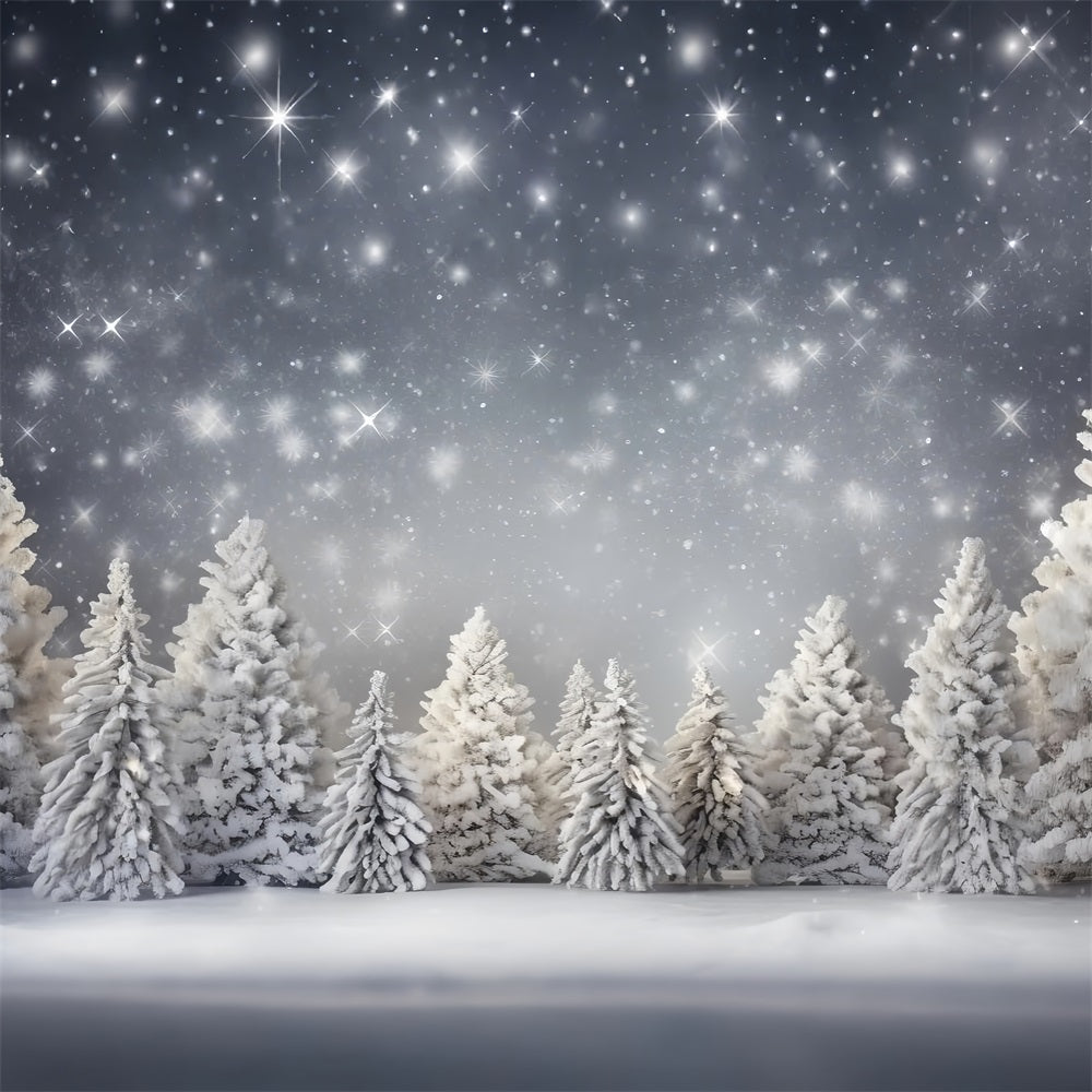 Winter Frosted Trees Sparkling Snowflakes Backdrop BRP9-316