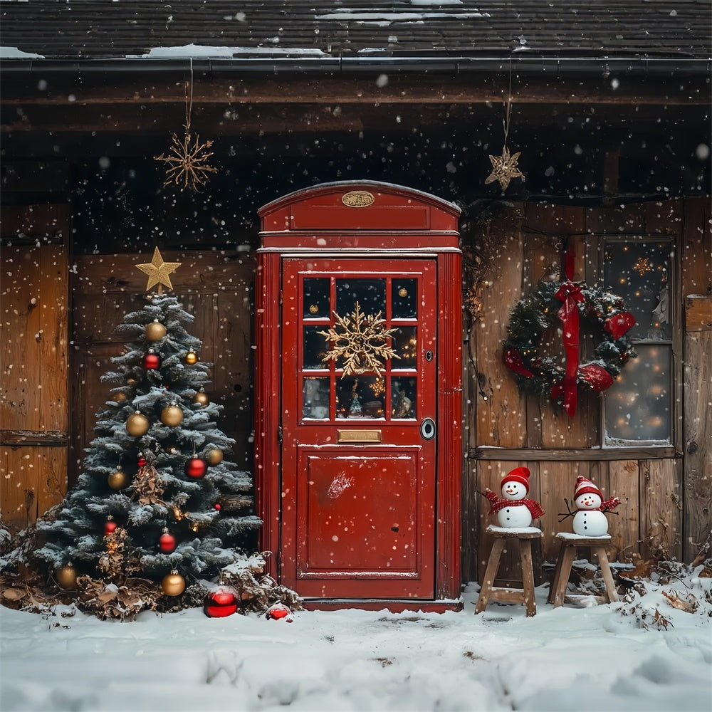 Klassische Weihnachten Rote Tür und Schneemann Szene Hintergrund BRP9-33