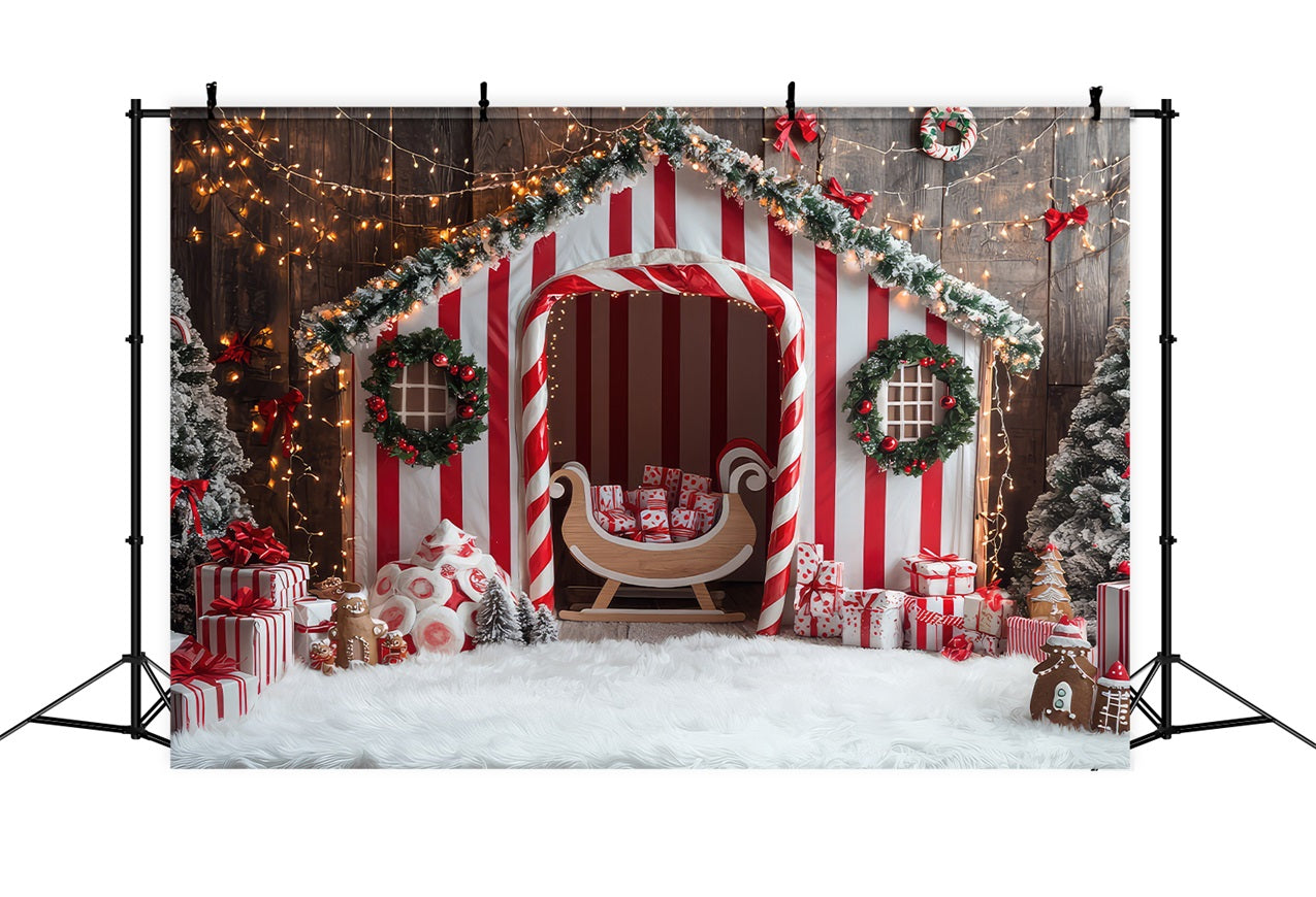 Winterlich gestreiftes Zuckerstangenhaus Backdrop BRP9-331