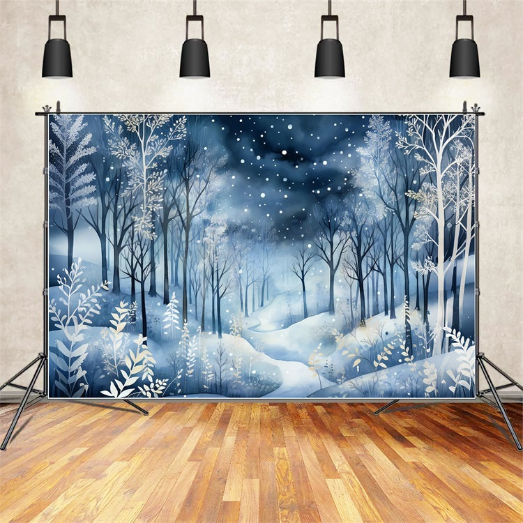 Winter Night Wonderland Falling Snow Hintergrund BRP9-348