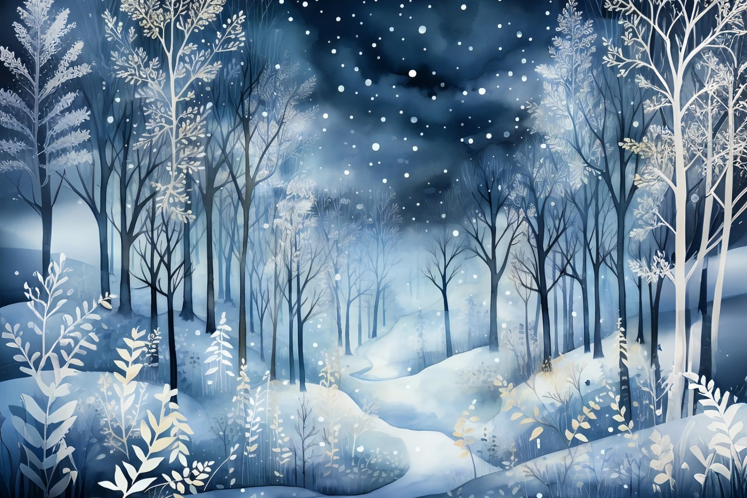 Winter Night Wonderland Falling Snow Hintergrund BRP9-348