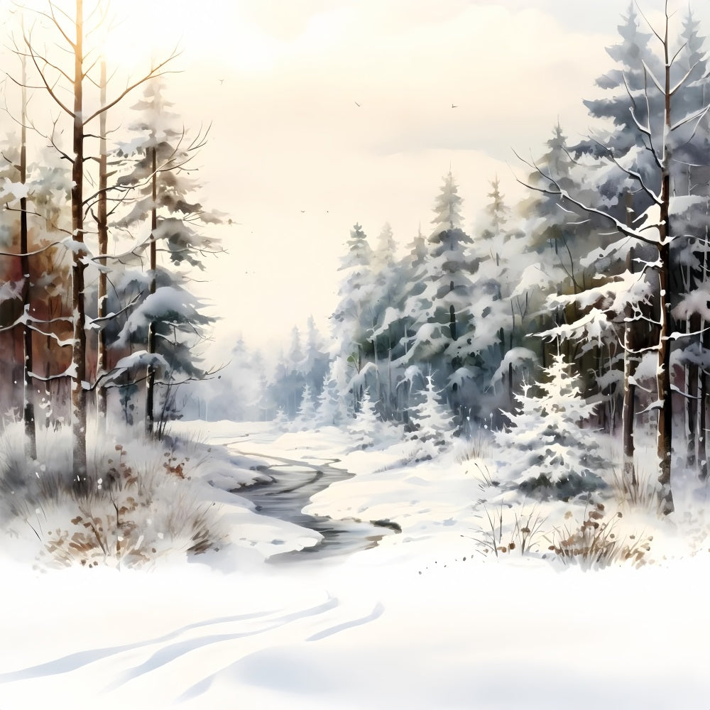 Winter Frostige Winterlandschaft Gefrorener Bach Backdrop BRP9-350