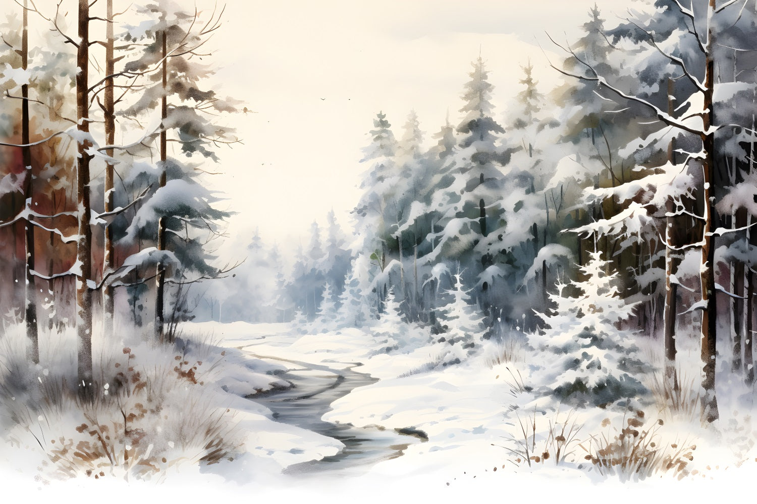 Winter Frostige Winterlandschaft Gefrorener Bach Backdrop BRP9-350