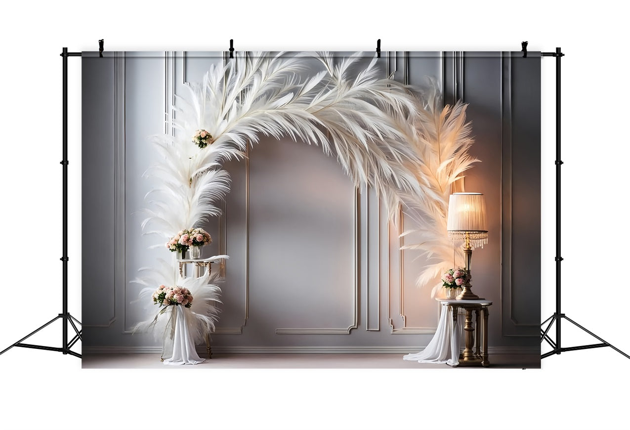 Raffinierte weiße Feder Floral Bohemian Hintergrund BRP9-373