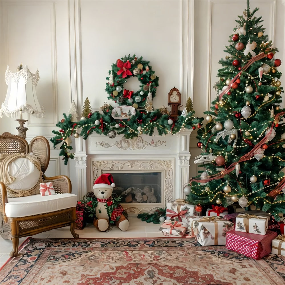 Teddybär Weihnachten am gemütlichen Kamin Hintergrund BRP9-46