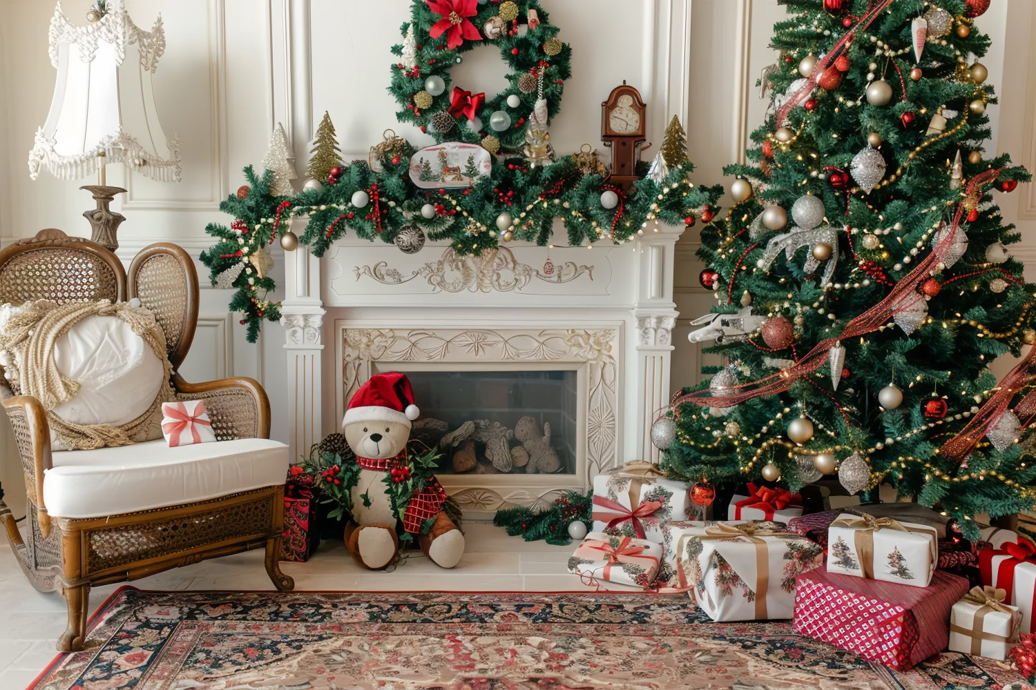 Teddybär Weihnachten am gemütlichen Kamin Hintergrund BRP9-46