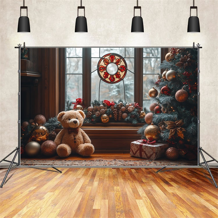 Teddybär Weihnachten am Fenster Charme Backdrop BRP9-49