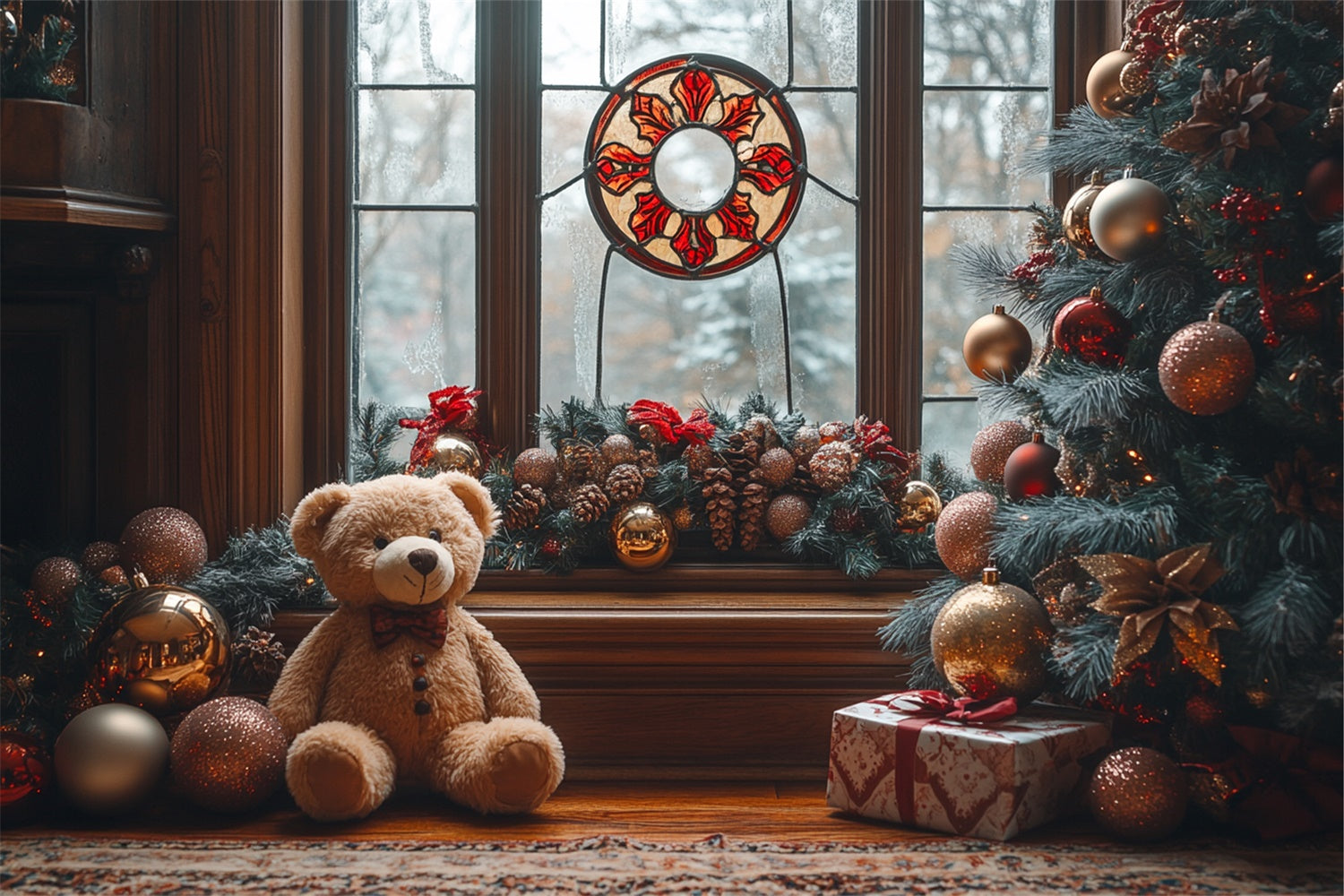 Teddybär Weihnachten am Fenster Charme Backdrop BRP9-49