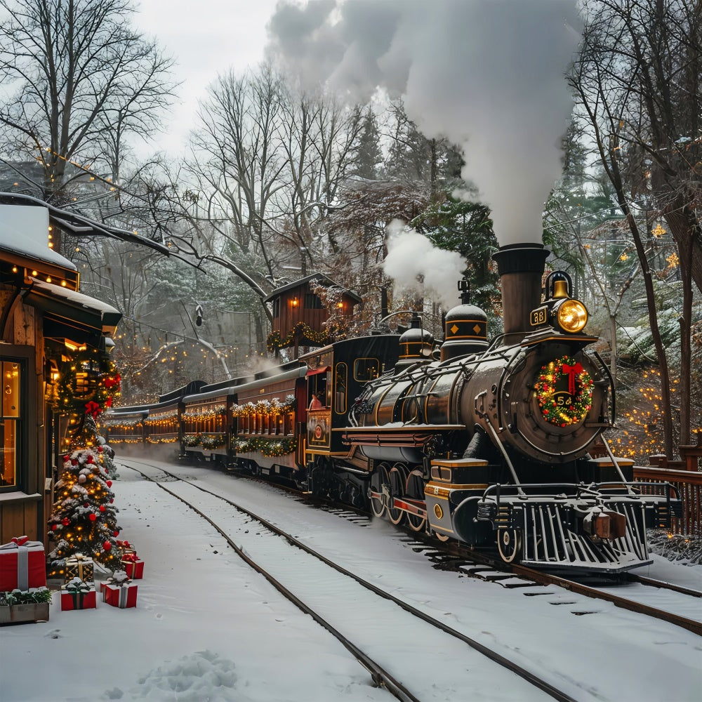 Winterlicher Weihnachtszug mit verschneiten Gleisen BRP9-81