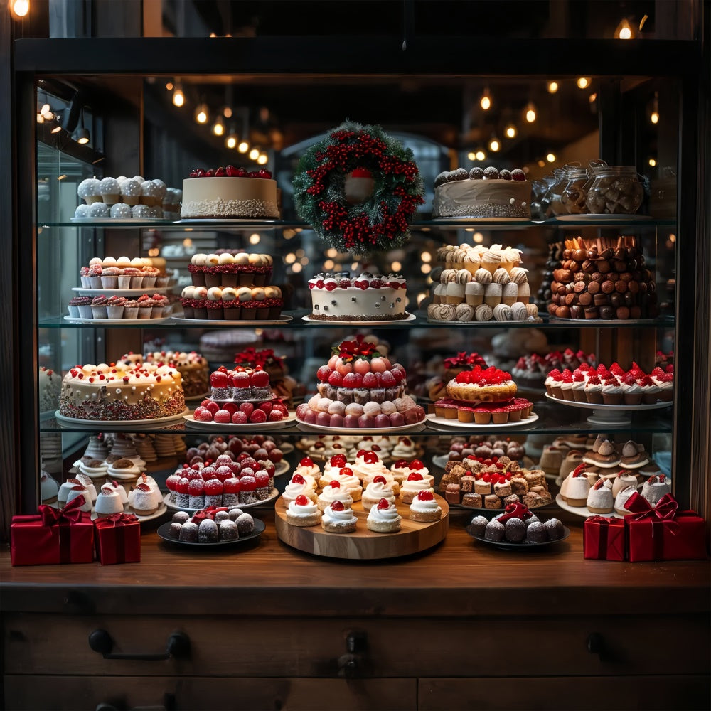 Weihnachtsbäckerei Köstlichkeiten mit Holiday Wreath Hintergrund BRP9-82