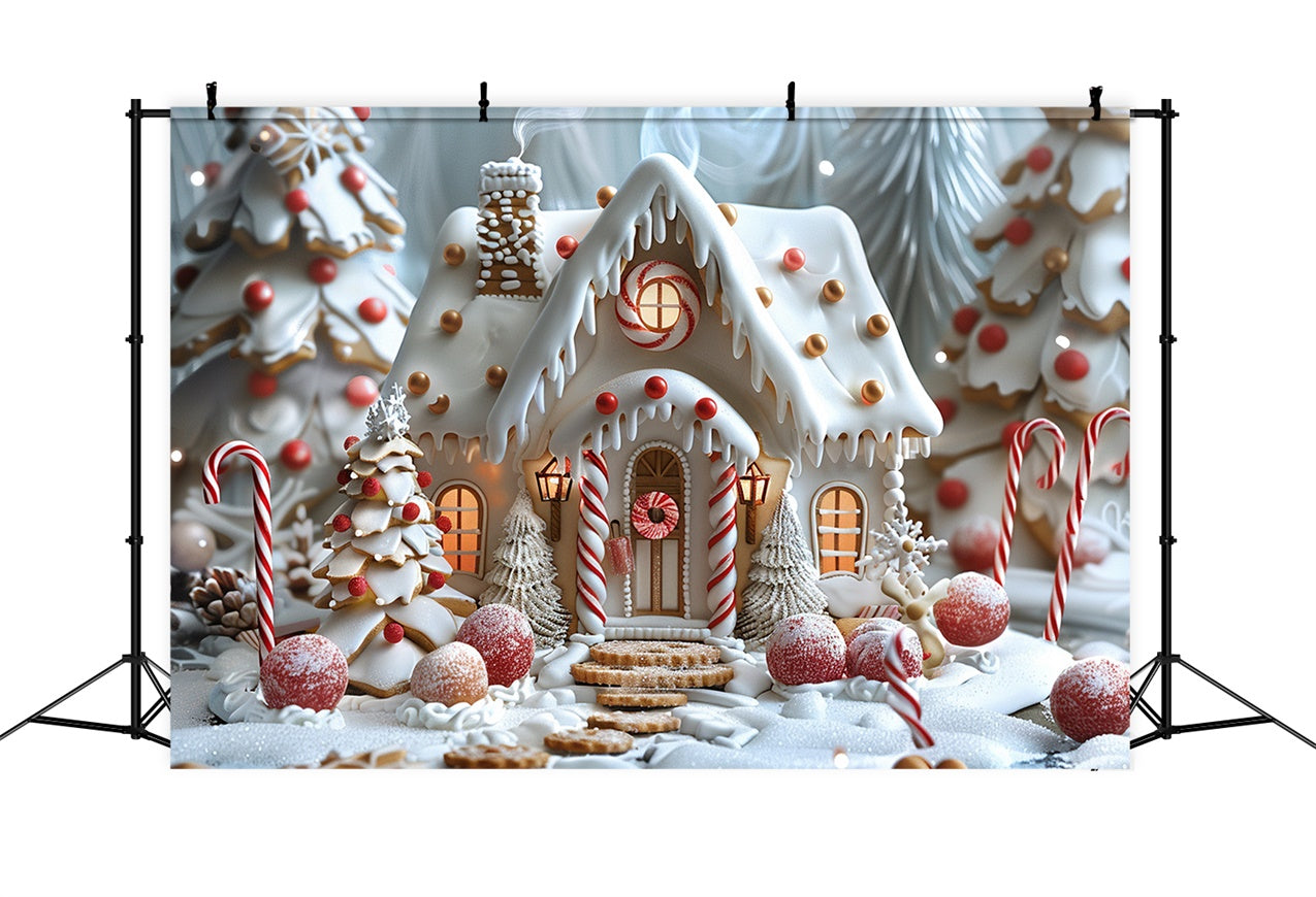 Frostiges Lebkuchenhaus mit Weihnachtsbäumen BRP9-91