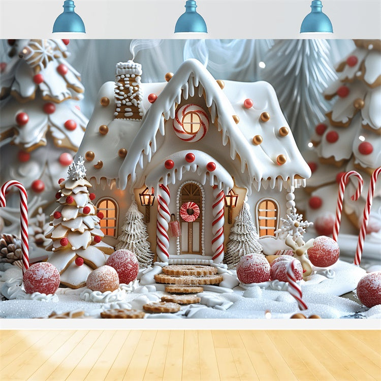 Frostiges Lebkuchenhaus mit Weihnachtsbäumen BRP9-91