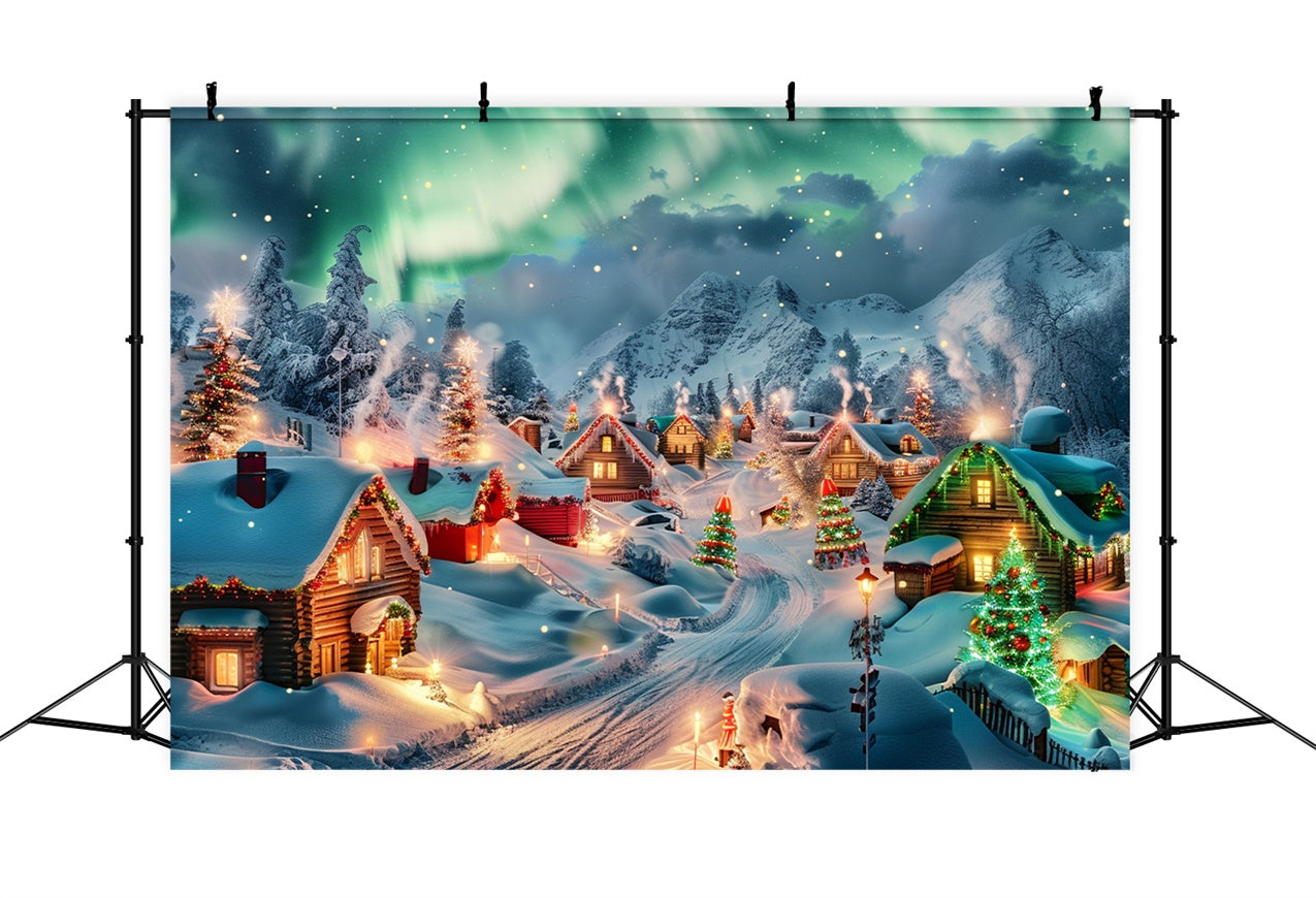 Nordlicht Weihnachtsdorf mit Bäumen Hintergrund BRP9-96