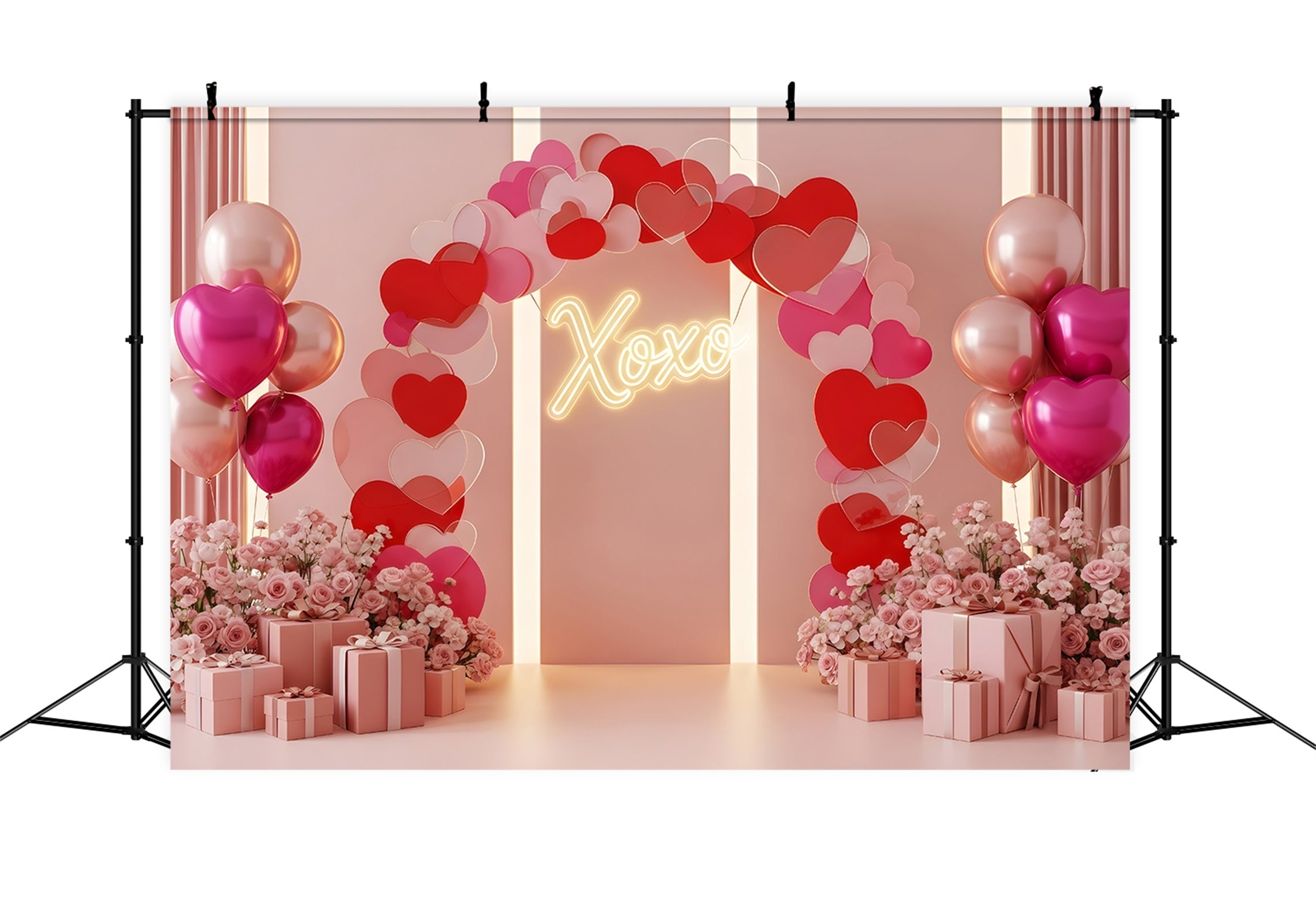 Valentinstag-Kulissen Romantischer Herzbogen Leuchtende Valentinstag-Herzen-Kulisse von Magali