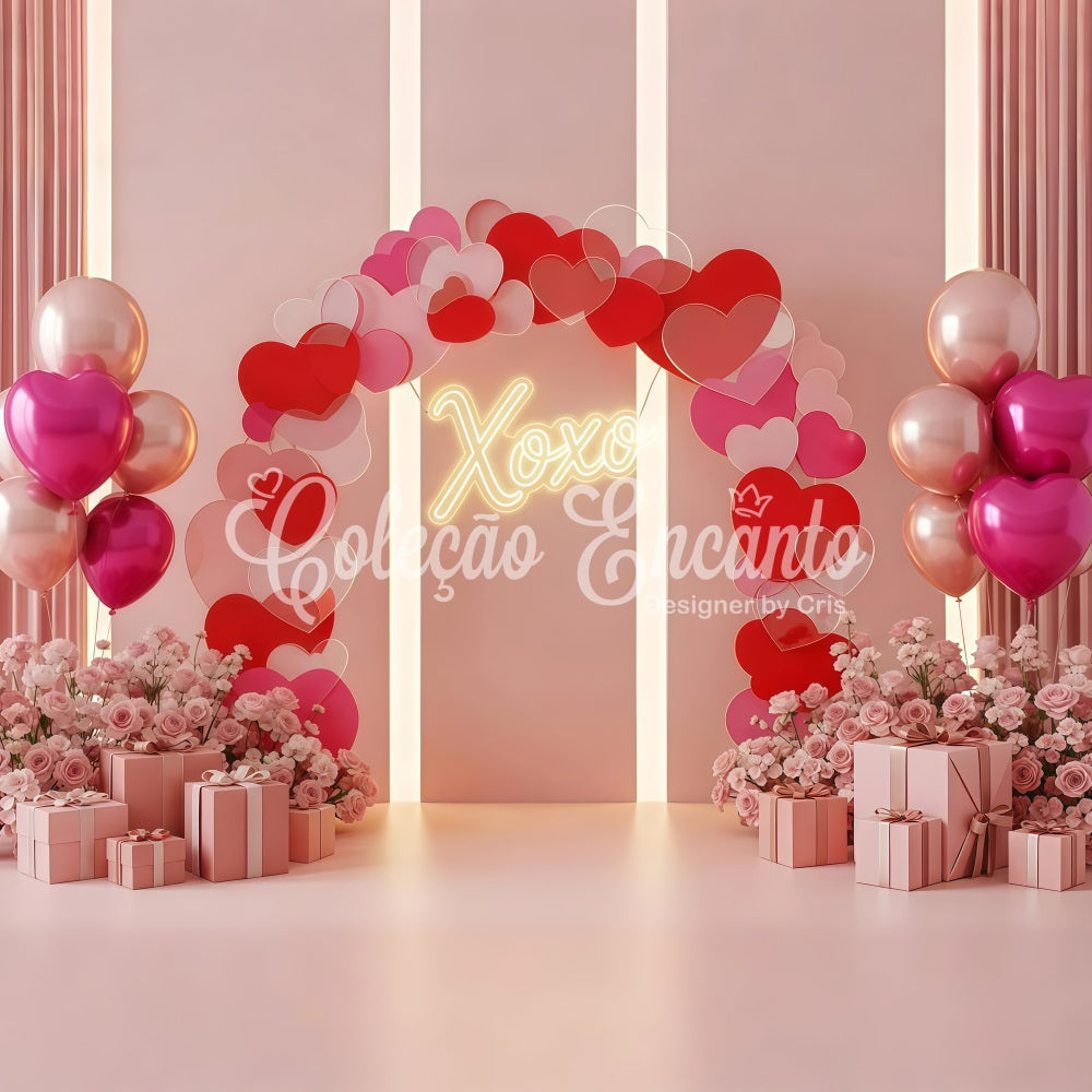 Valentinstag-Kulissen Romantischer Herzbogen Leuchtende Valentinstag-Herzen-Kulisse von Magali