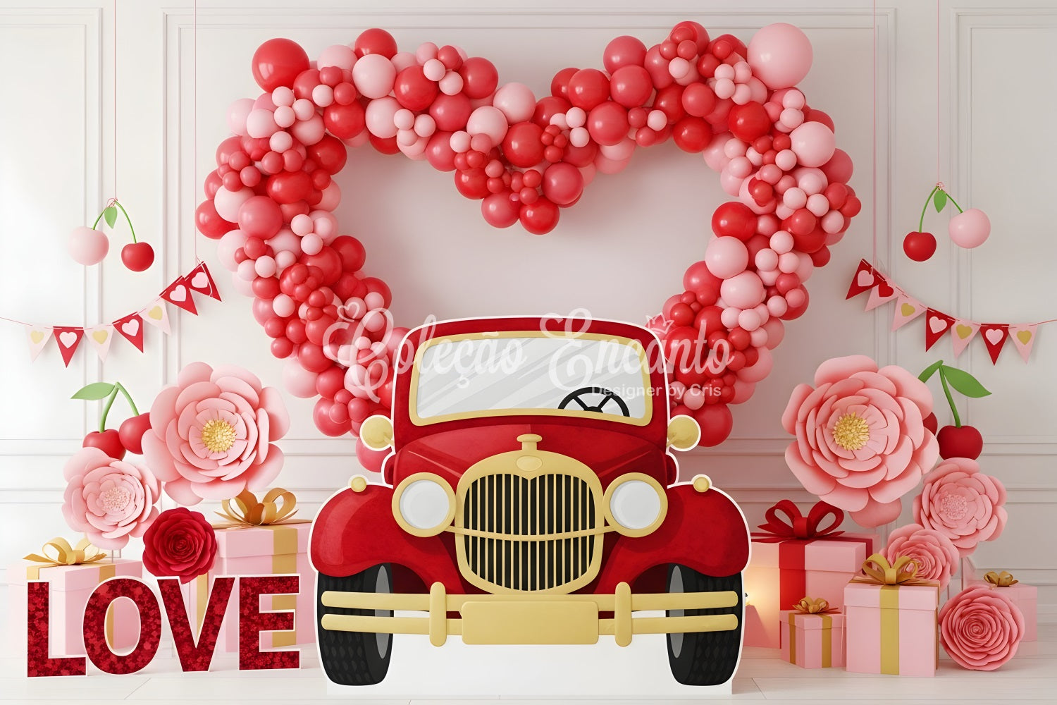 Valentinstag-Fotokulisse Vintage-Auto-Liebesdisplay Valentinstag-Kulissen von Magali