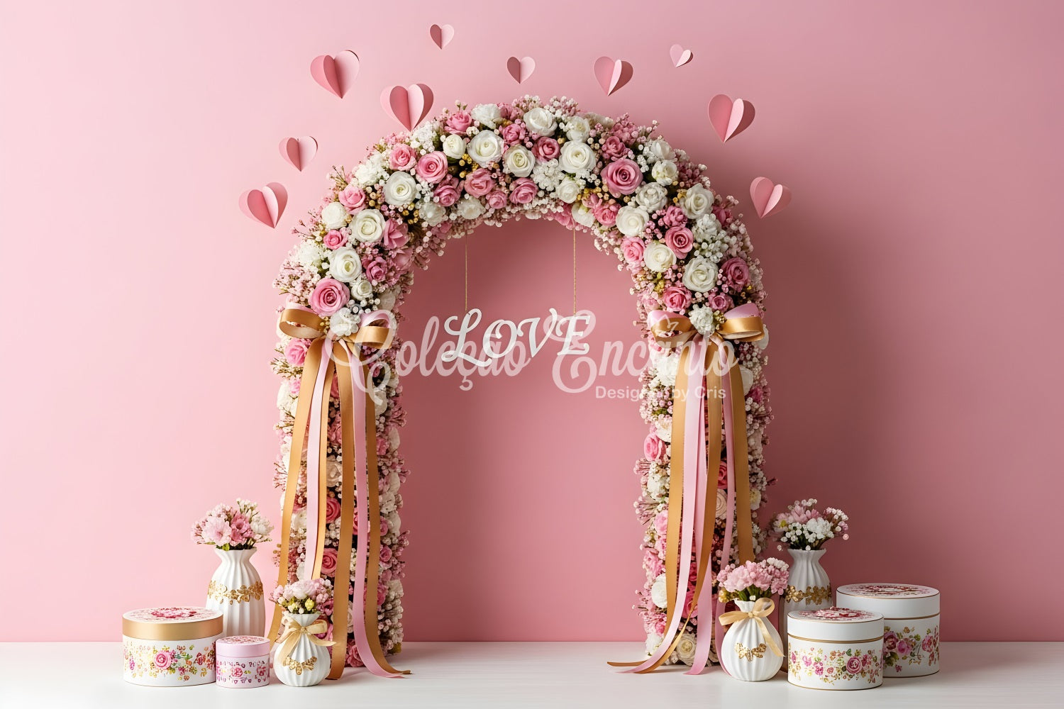 Valentinstag-Hintergrund Pink Floral Arch Valentinstag-Fotohintergrund von Magali