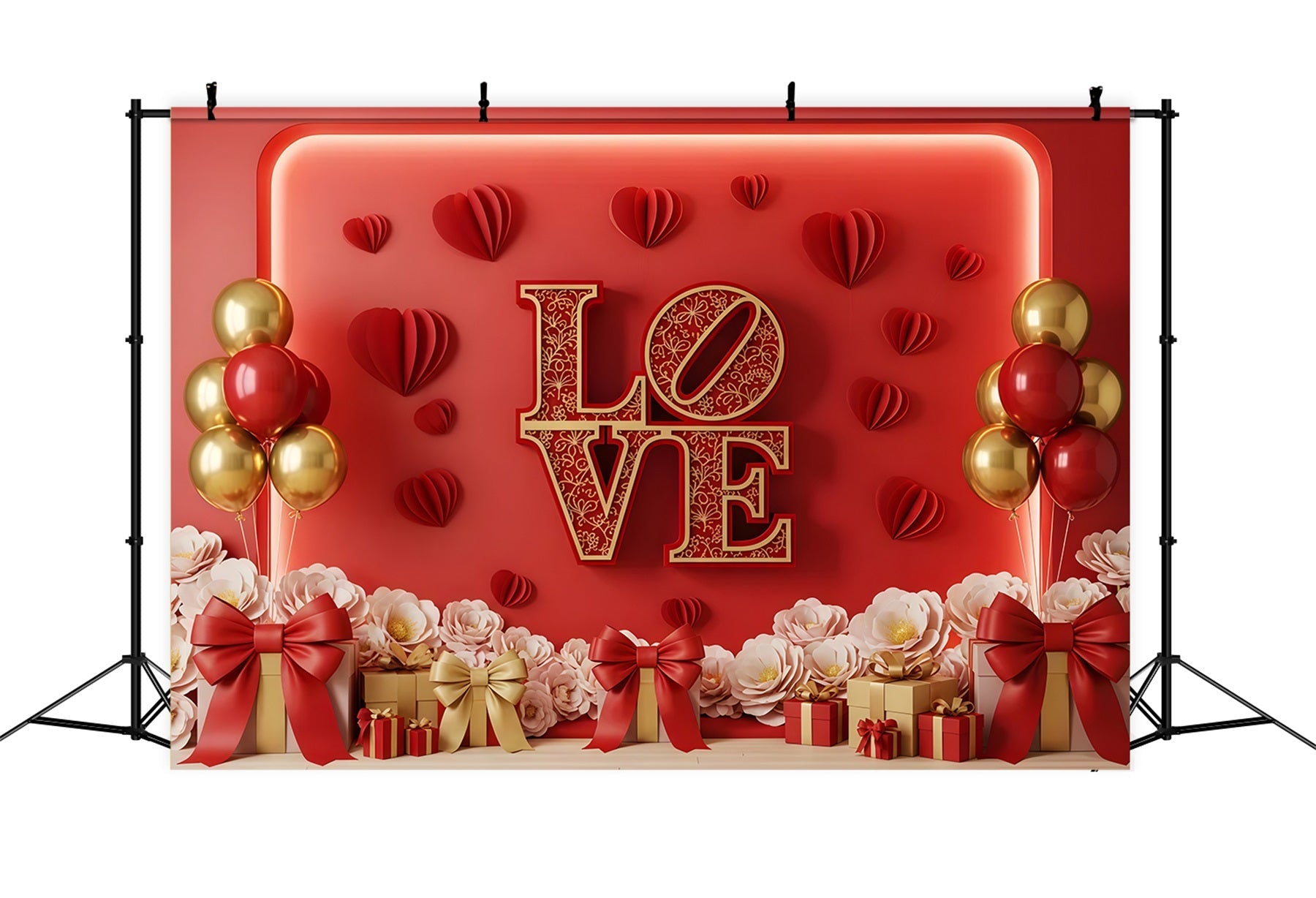 Valentinstag-Fotokabinenhintergrund Red Gold Love Display Valentinstag-Hintergrund von Magali