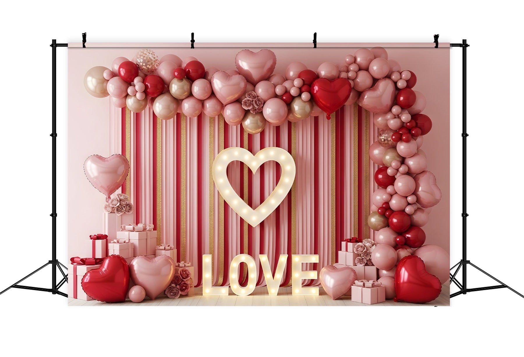 Valentinstag-Hintergrund Gestreifter Ballonherz-Liebes-Valentinstag-Hintergrund Von Magali