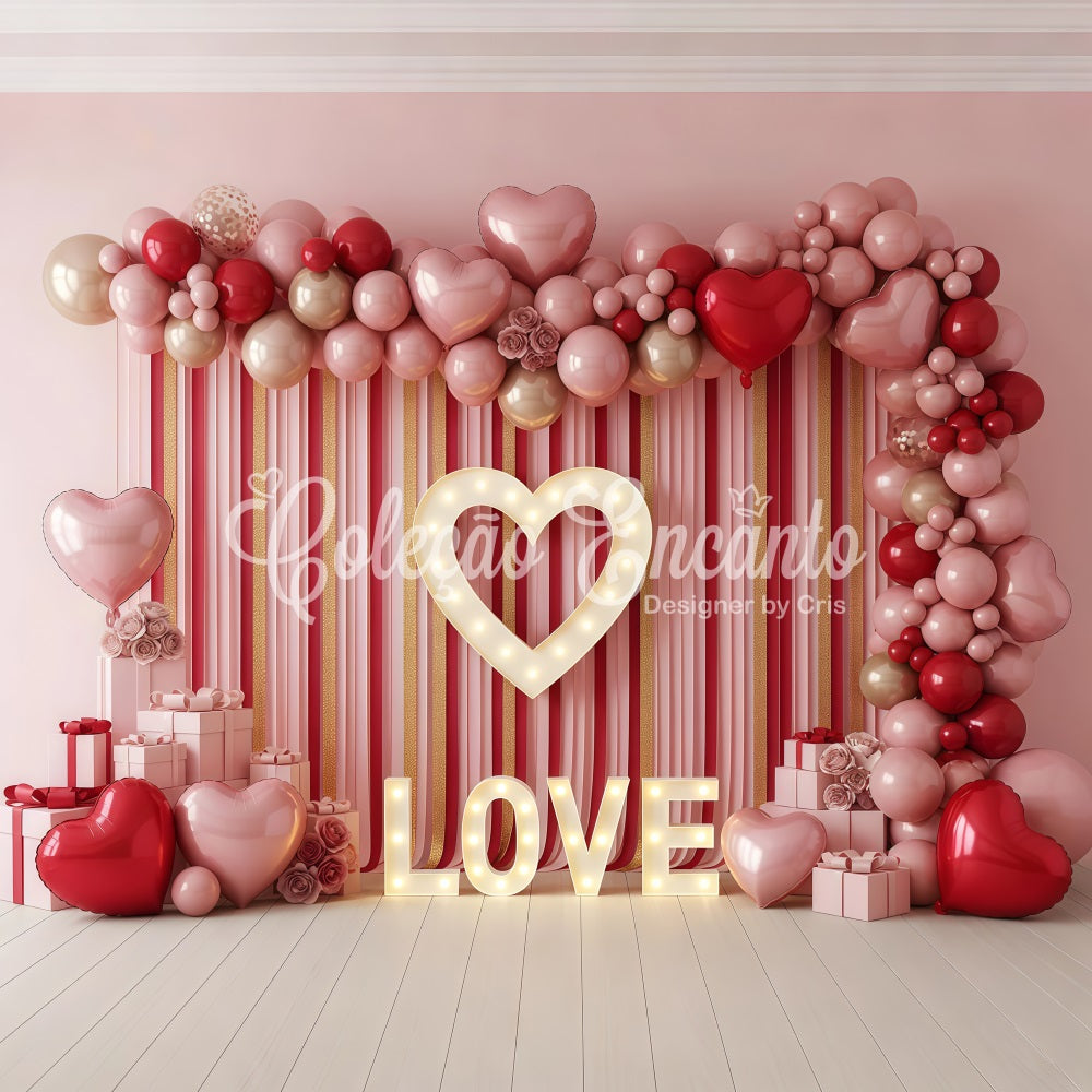 Valentinstag-Hintergrund Gestreifter Ballonherz-Liebes-Valentinstag-Hintergrund Von Magali