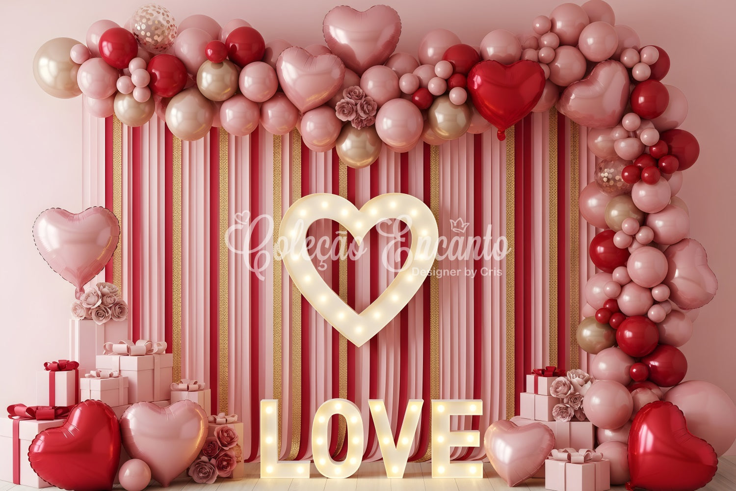 Valentinstag-Hintergrund Gestreifter Ballonherz-Liebes-Valentinstag-Hintergrund Von Magali